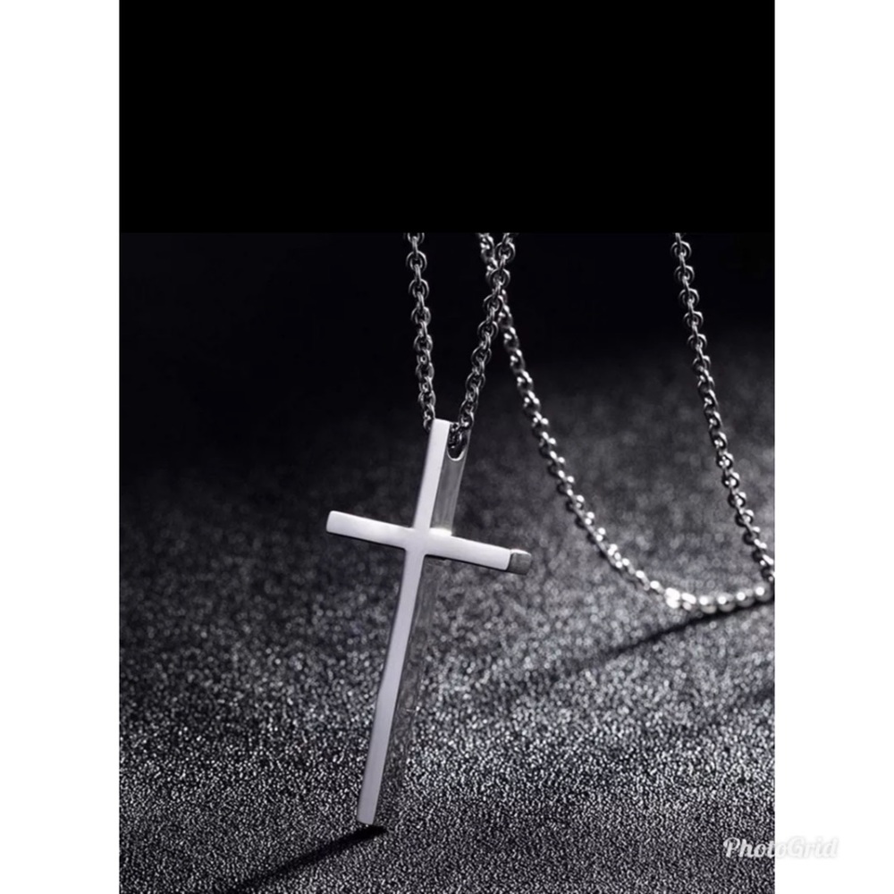 Stainless Steel Cross Pendant Necklace for Men - Picture 4 of 8